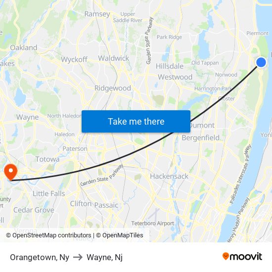 Orangetown, Ny to Wayne, Nj map