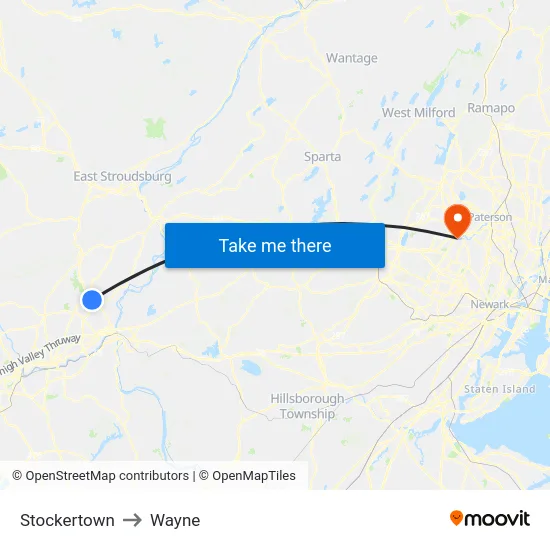 Stockertown to Wayne map