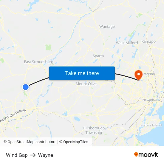 Wind Gap to Wayne map
