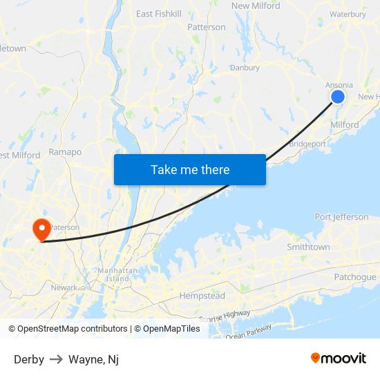 Derby to Wayne, Nj map