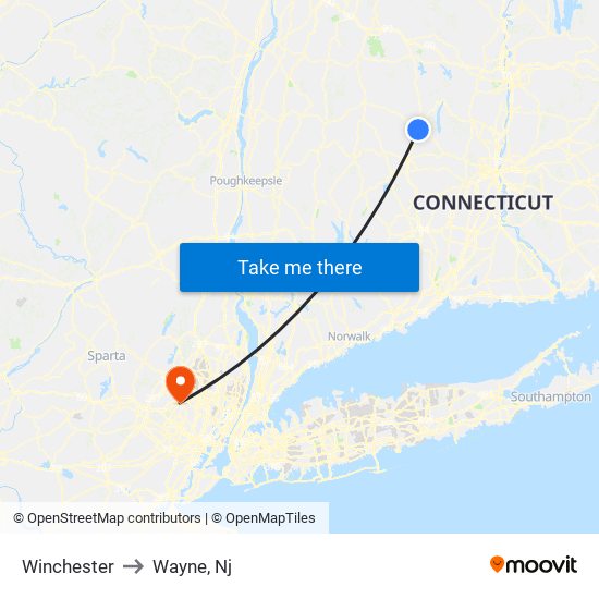 Winchester to Wayne, Nj map