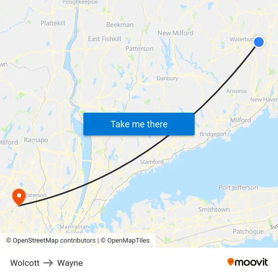 Wolcott to Wayne map