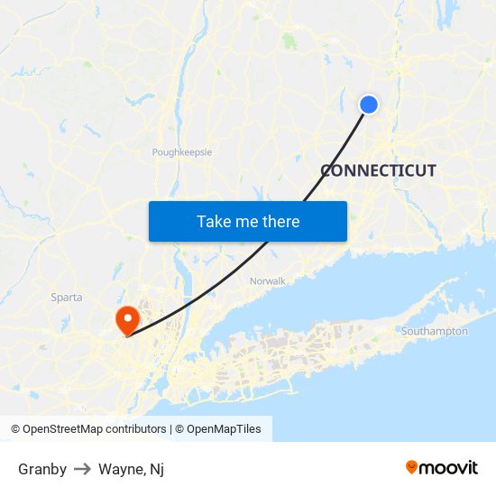 Granby to Wayne, Nj map