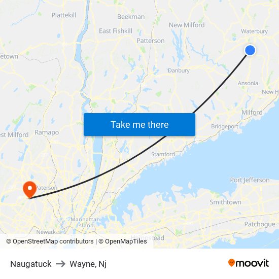 Naugatuck to Wayne, Nj map