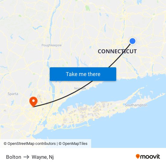 Bolton to Wayne, Nj map