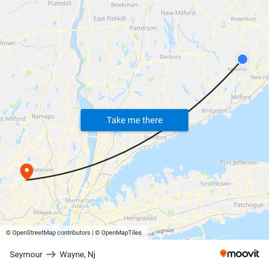 Seymour to Wayne, Nj map