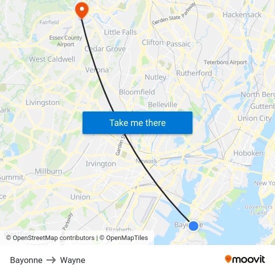 Bayonne to Wayne map