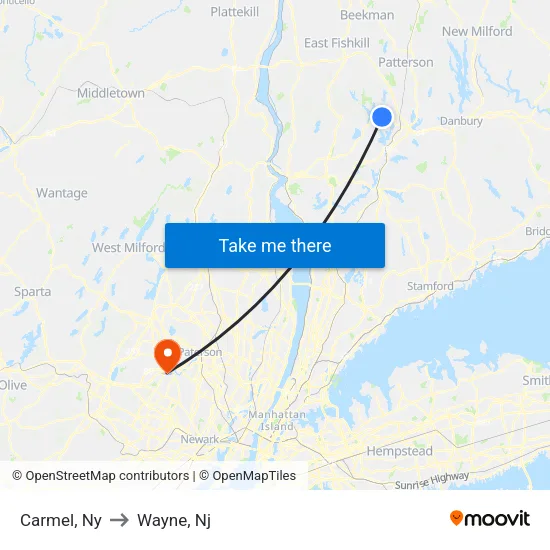 Carmel to Wayne, Nj map