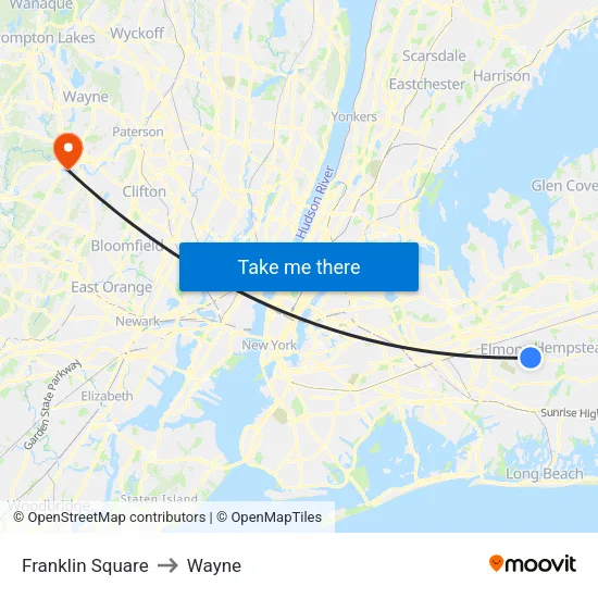 Franklin Square to Wayne map
