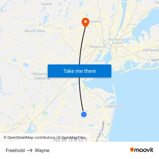 Freehold to Wayne map