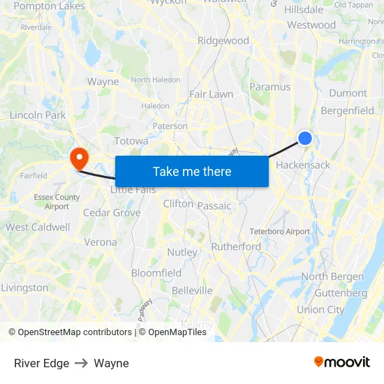 River Edge to Wayne map