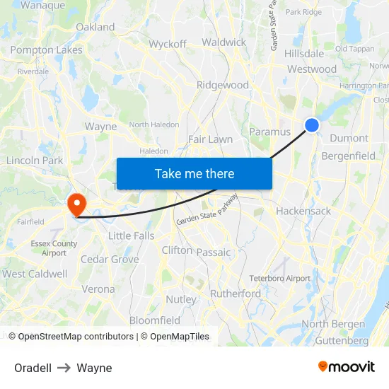 Oradell to Wayne map