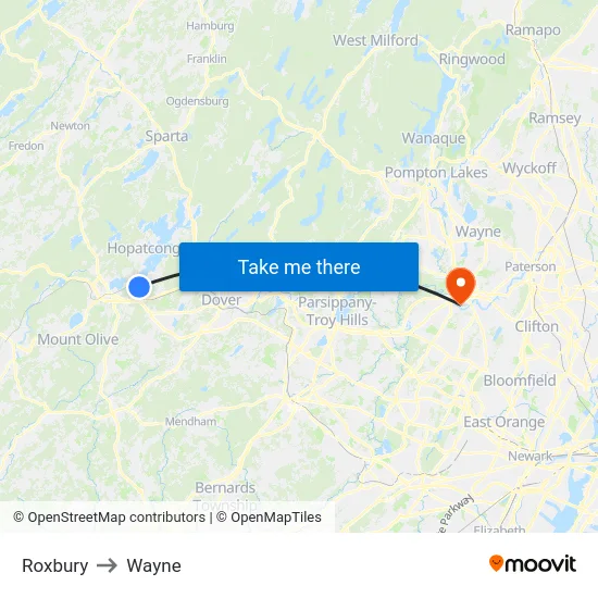 Roxbury to Wayne map