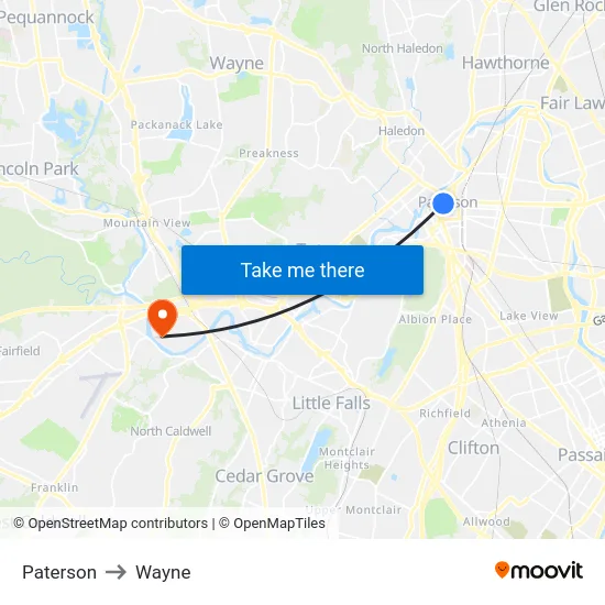 Paterson to Wayne map