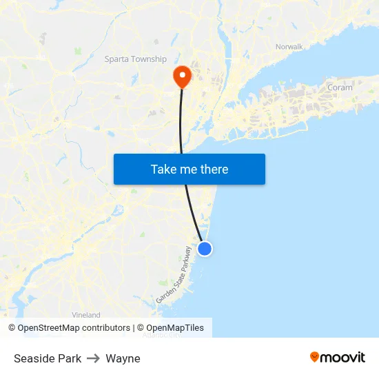 Seaside Park to Wayne map