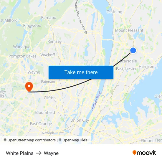 White Plains to Wayne map