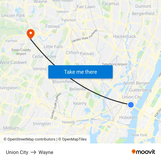 Union City to Wayne map