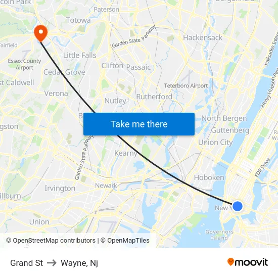 Grand St to Wayne, Nj map