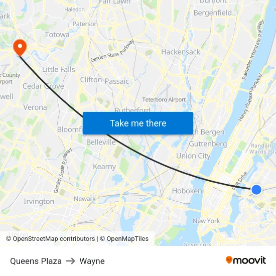 Queens Plaza to Wayne map