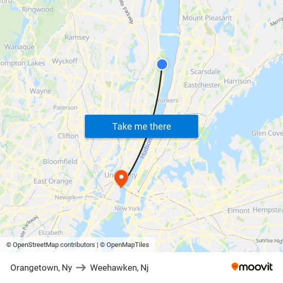 Orangetown, Ny to Weehawken, Nj map