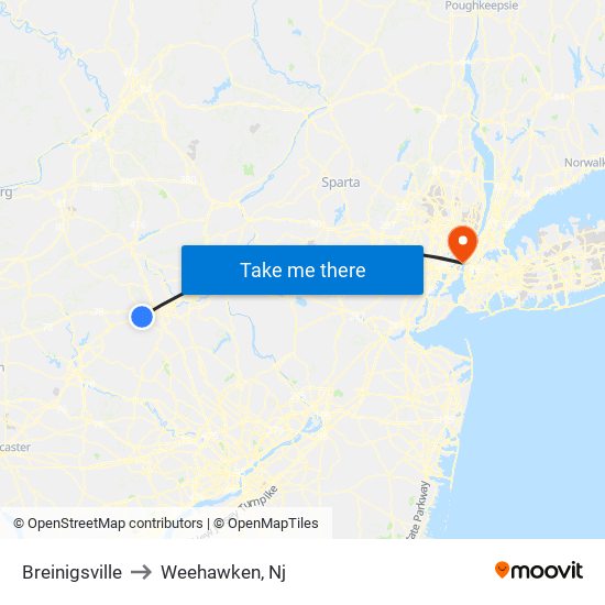 Breinigsville to Weehawken, Nj map