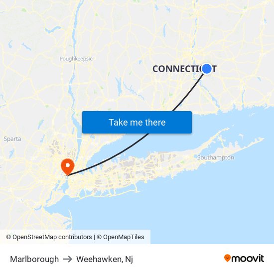 Marlborough to Weehawken, Nj map