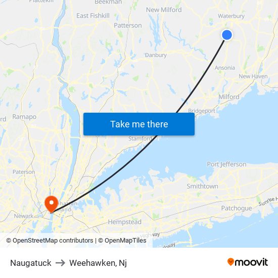 Naugatuck to Weehawken, Nj map