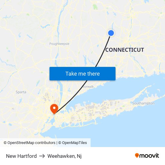 New Hartford to Weehawken, Nj map