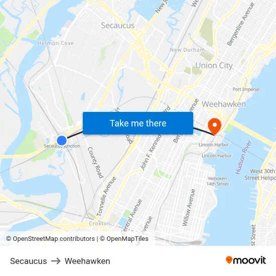 Secaucus to Weehawken map