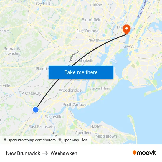 New Brunswick to Weehawken map