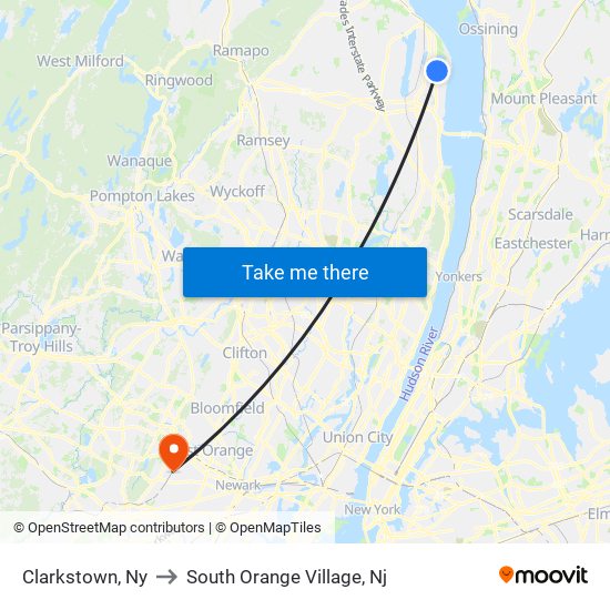 Clarkstown, Ny to South Orange Village, Nj map