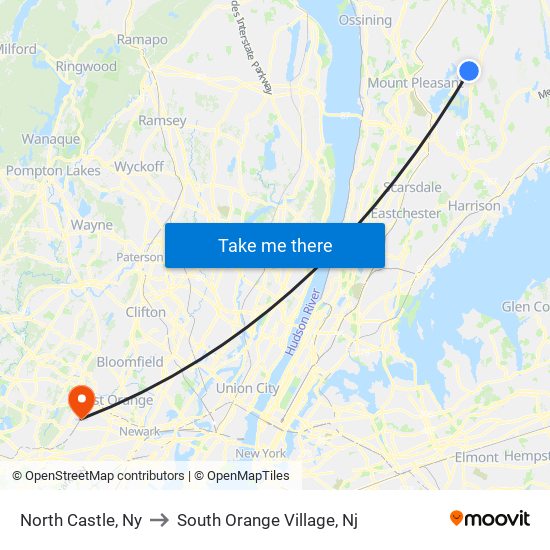 North Castle, Ny to South Orange Village, Nj map