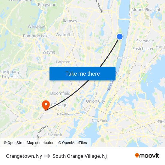 Orangetown, Ny to South Orange Village, Nj map