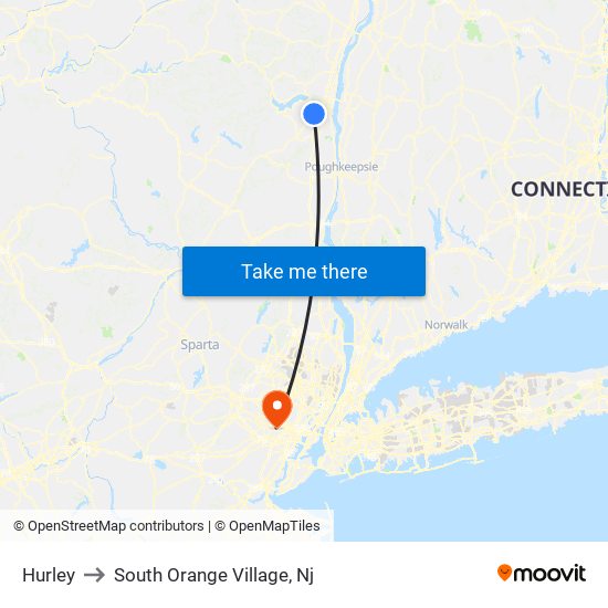 Hurley to South Orange Village, Nj map