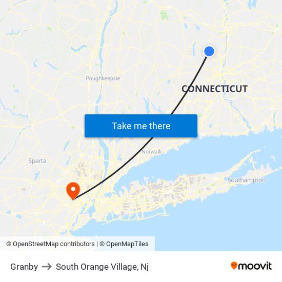 Granby to South Orange Village, Nj map