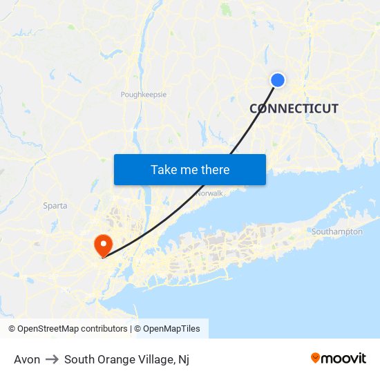 Avon to South Orange Village, Nj map