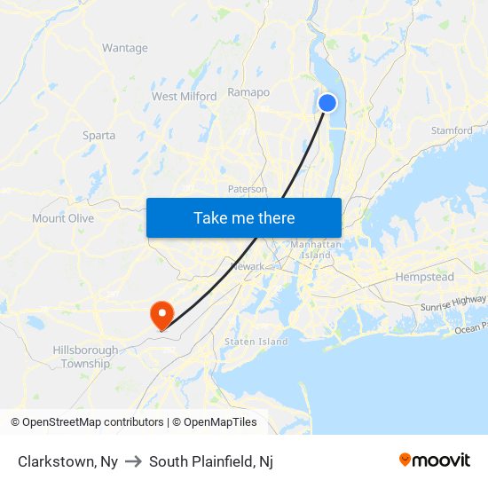 Clarkstown, Ny to South Plainfield, Nj map