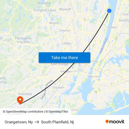 Orangetown, Ny to South Plainfield, Nj map