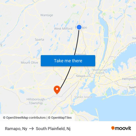 Ramapo, Ny to South Plainfield, Nj map