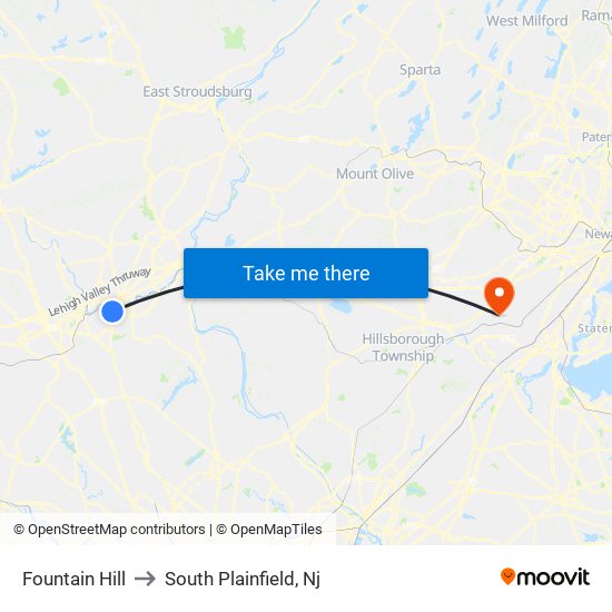 Fountain Hill to South Plainfield, Nj map