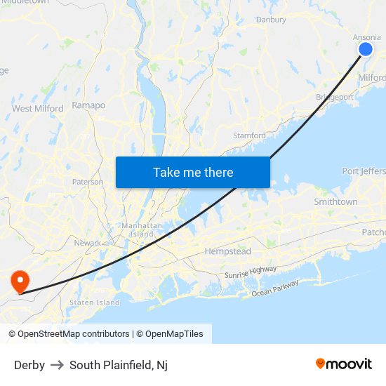 Derby to South Plainfield, Nj map