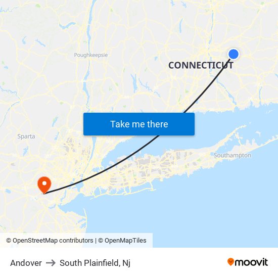 Andover to South Plainfield, Nj map