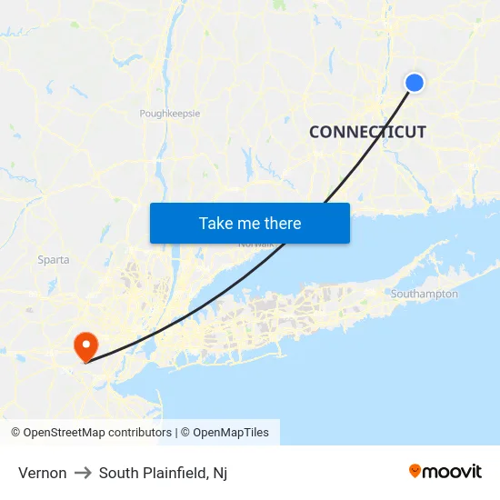 Vernon to South Plainfield, Nj map