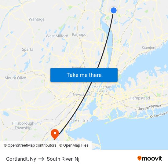 Cortlandt, Ny to South River, Nj map