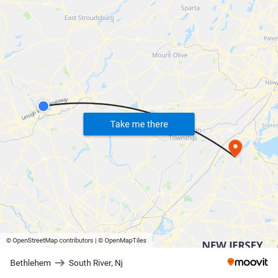 Bethlehem to South River, Nj map