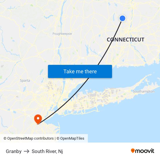 Granby to South River, Nj map