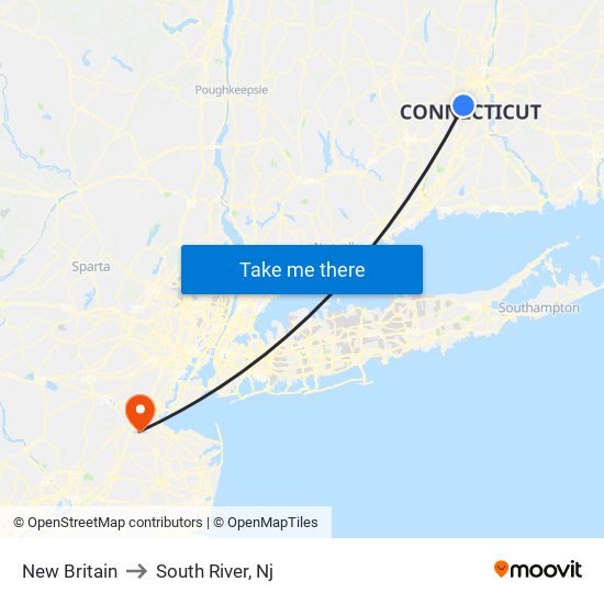 New Britain to South River, Nj map