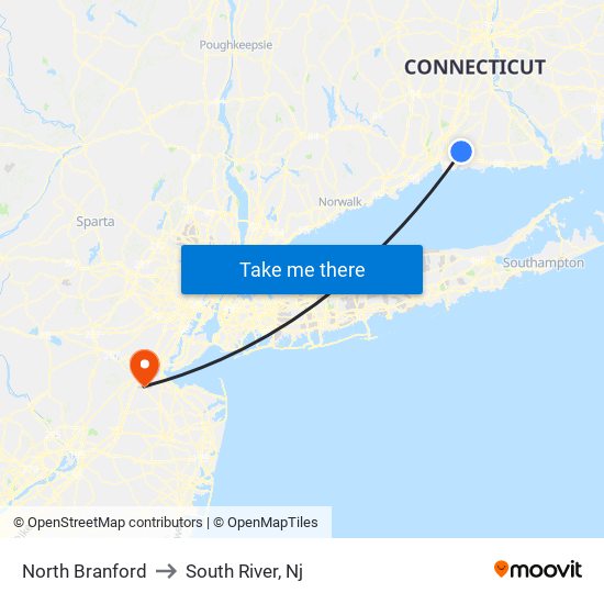 North Branford to South River, Nj map