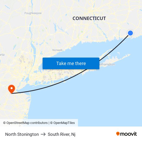 North Stonington to South River, Nj map