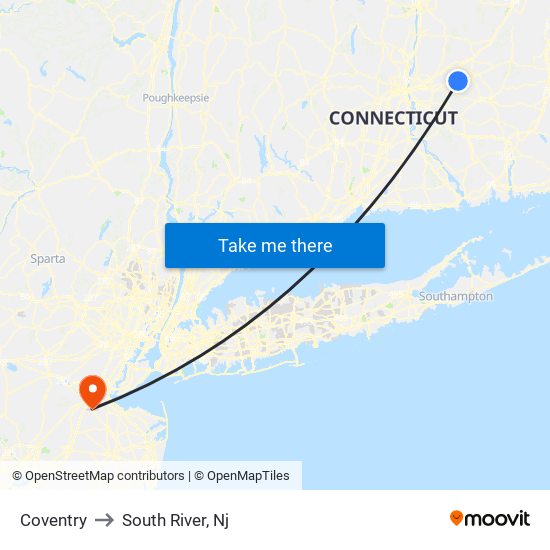 Coventry to South River, Nj map